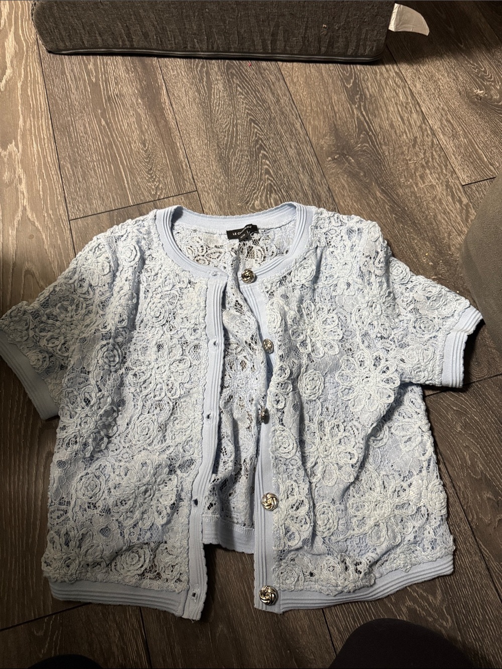 Light Blue Lace Knit Short-Sleeve Cardigan